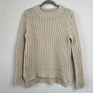 Anthropologie Field Flower Women’s L Beige Open Knit Wool Blend Pullover Sweater